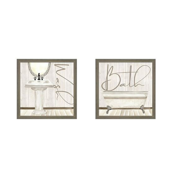 Great Art Now Rustic Bath Wash by Tara Reed, 2 Piece Framed Art Set Each 13.5W x 13.5H