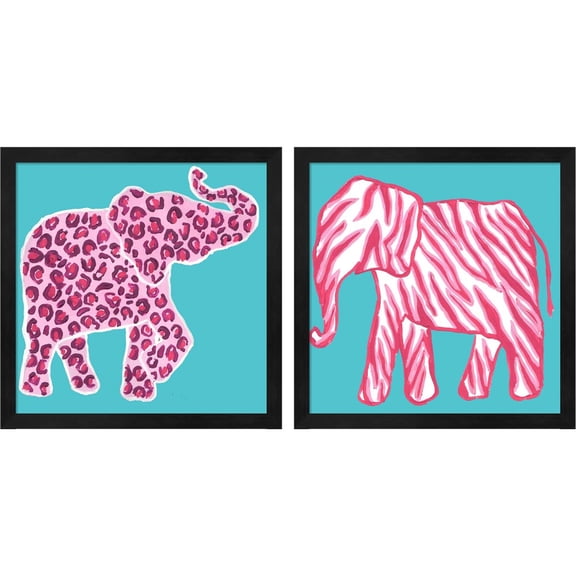 Great Art Now Safari Pattern Elephant by Shelby Dillon, 2 Piece Framed Art Set Each 13"W x 13"H