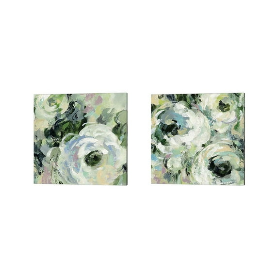 Great Art Now Sage and Lavender Peonies by Silvia Vassileva 2 Piece Canvas Art Set Each 14"W x 14"H