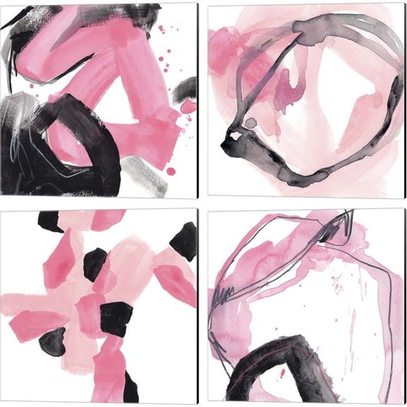 Great Art Now Salon Rouge by June Erica Vess 4 Piece Canvas Art Set Each 14"W x 14"H