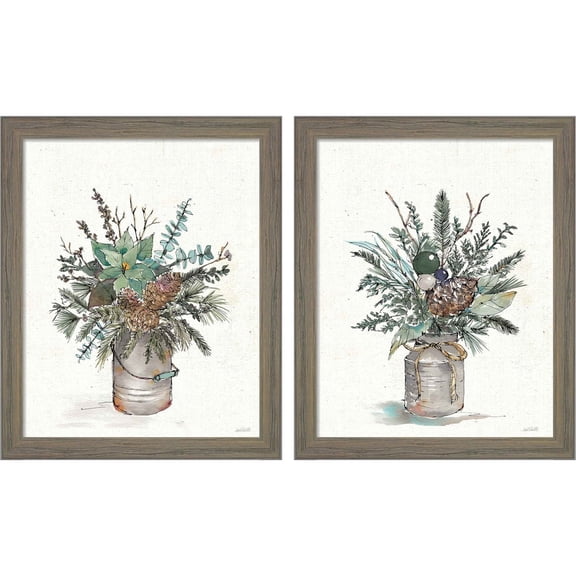 Great Art Now Seasonal Charm Greenery by Anne Tavoletti, 2 Piece Framed Art Set Each 9"W x 11"H