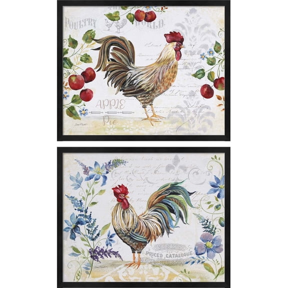 Great Art Now Seasonal Rooster A by Jean Plout, 2 Piece Framed Art Set Each 21.25"W x 17.25"H