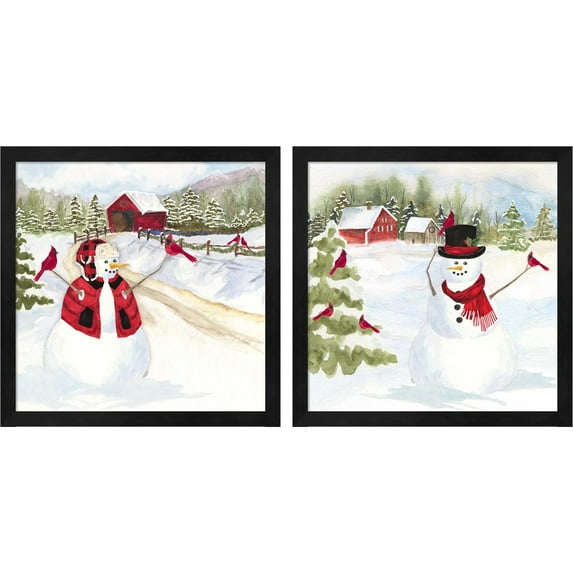 Great Art Now Snowman Christmas A by Tara Reed, 2 Piece Framed Art Set Each 13"W x 13"H