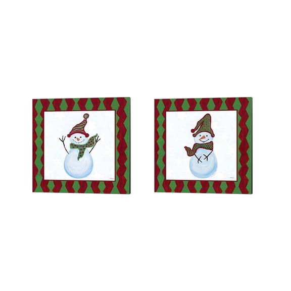 Great Art Now Snowman Zig Zag Square by Gina Ritter 2 Piece Canvas Art Set Each 14"W x 14"H