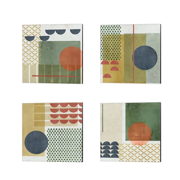Great Art Now Soleil Rouge by Melissa Wang 4 Piece Canvas Art Set Each 14"W x 14"H