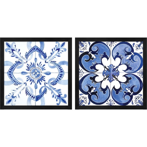 Great Art Now Spanish Tile A by Shelby Dillon, 2 Piece Framed Art Set Each 13"W x 13"H