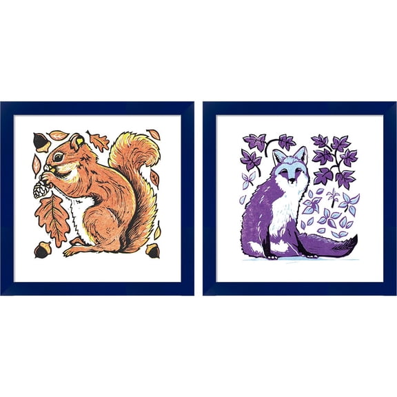 Great Art Now Squirrel & Fox by Lisa Kesler, 2 Piece Framed Art Set Each 14"W x 14"H