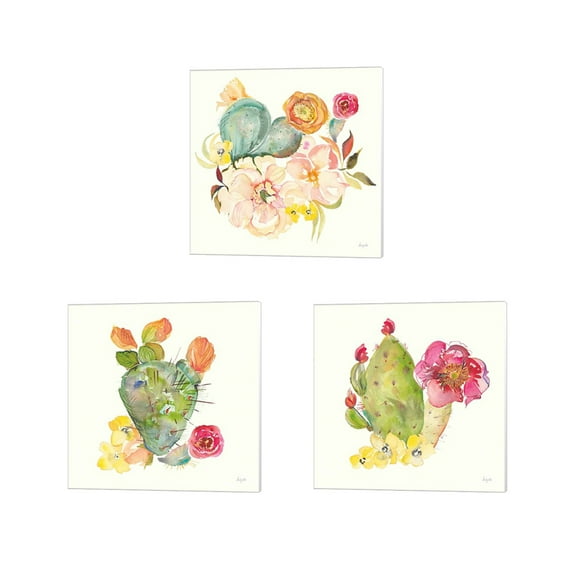 Great Art Now Succulent Desert by Kristy Rice 3 Piece Canvas Art Set Each 14"W x 14"H