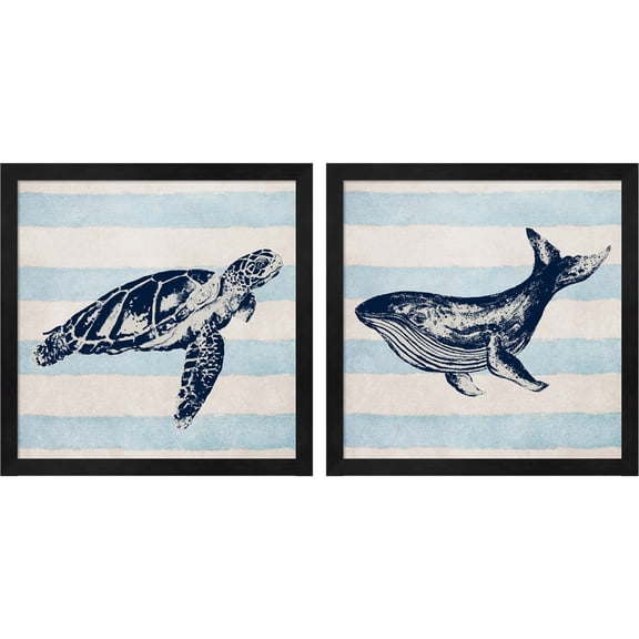 Great Art Now Surf Side Striped A by Patricia Pinto, 2 Piece Framed Art Set Each 13"W x 13"H