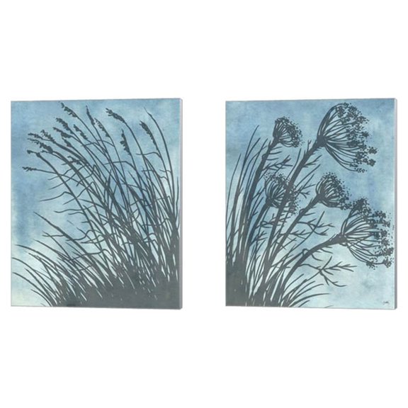 Great Art Now Tall Grasses on Blue by Elizabeth Medley 2 Piece Canvas Art Set Each 12"W x 15"H