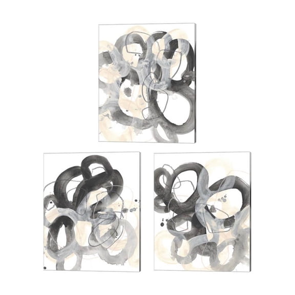 Great Art Now Tangled Circuit by June Erica Vess 3 Piece Canvas Art Set Each 12"W x 15"H