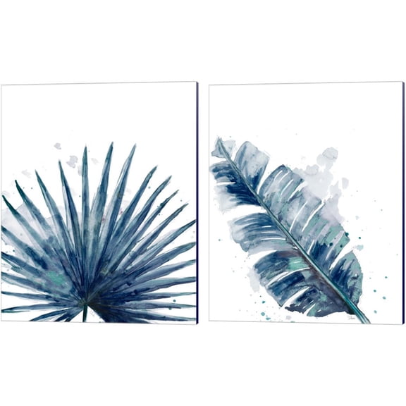 Great Art Now Teal Palm Frond by Patricia Pinto 2 Piece Canvas Art Set Each 12"W x 15"H