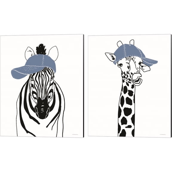 Great Art Now Team Roster Zebra & Giraffe by Kamdon Kreations 2 Piece Canvas Art Set Each 12"W x 15"H