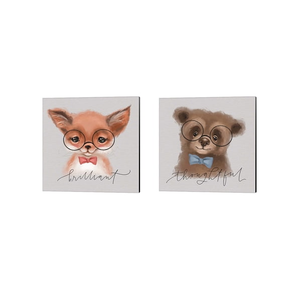 Great Art Now Thoughtful Bear & Brilliant Fox by Valerie Wieners 2 Piece Canvas Art Set Each 14W x 14H
