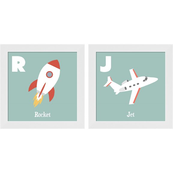 Great Art Now Transportation Alphabet - R & J by Color Me Happy, 2 Piece Framed Art Set Each 14"W x 14"H