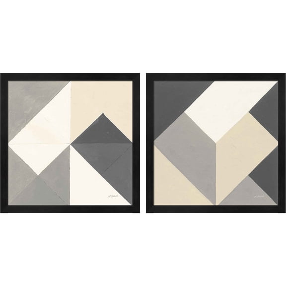 Great Art Now Triangles Neutral Crop by Mike Schick, 2 Piece Framed Art Set Each 13.25"W x 13.25"H