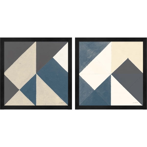 Great Art Now Triangles Teal by Mike Schick, 2 Piece Framed Art Set Each 13.25"W x 13.25"H