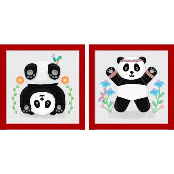 Great Art Now Tumbling Pandas by Noonday Design, 2 Piece Framed Art Set Each 14"W x 14"H