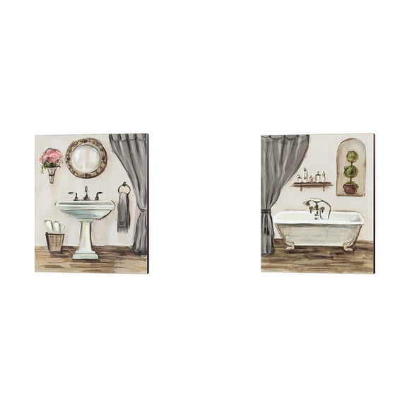 Great Art Now Tuscan Bath Greige by Silvia Vassileva 2 Piece Canvas Art Set Each 12"W x 15"H