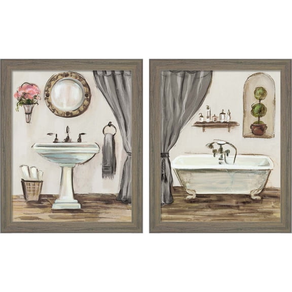 Great Art Now Tuscan Bath Greige by Silvia Vassileva, 2 Piece Framed Art Set Each 9"W x 11"H
