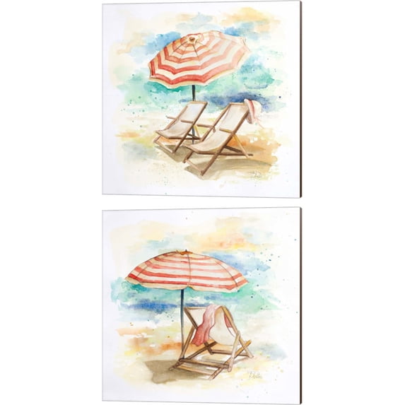 Great Art Now Umbrella On The Beach by Patricia Pinto 2 Piece Canvas Art Set Each 14W x 14H