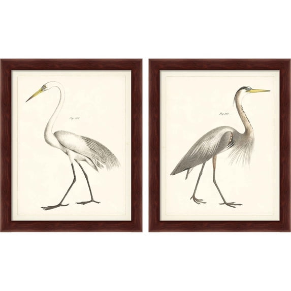 Great Art Now Vintage Heron by Wild Apple Portfolio, 2 Piece Framed Art Set Each 9.25"W x 11.25"H