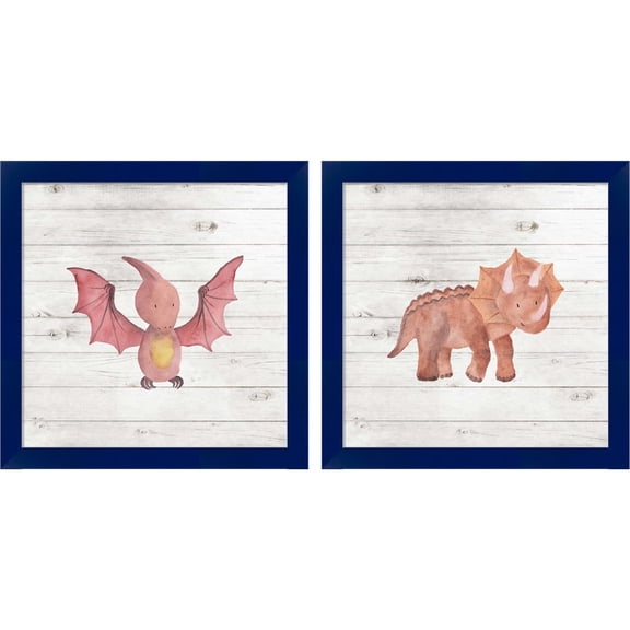 Great Art Now Water Color Dino B by Tamara Robinson, 2 Piece Framed Art Set Each 14"W x 14"H