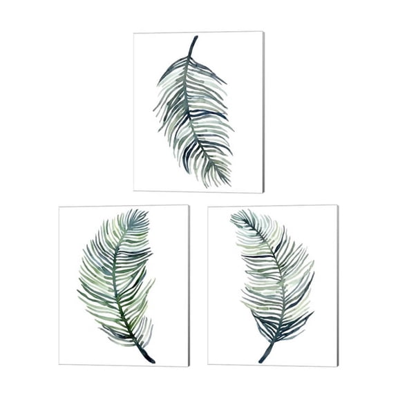 Great Art Now Watercolor Palm Leaves by Emma Scarvey 3 Piece Canvas Art Set Each 12"W x 15"H