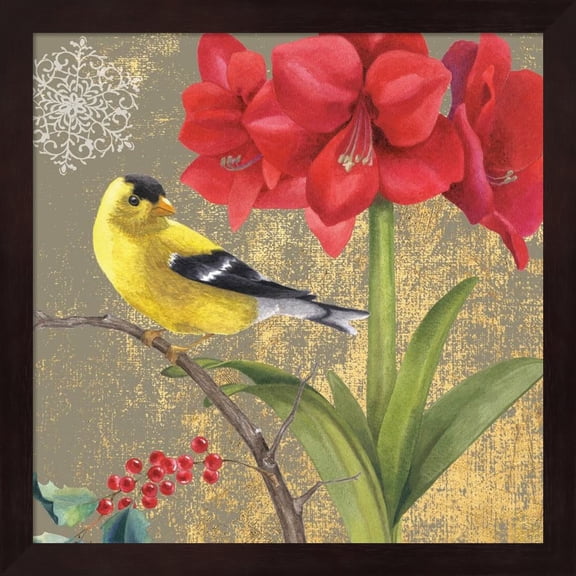 Great Art Now Winter Birds Goldfinch Collage by Beth Grove Framed Wall Art 13"W x 13"H