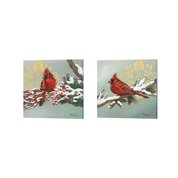 Great Art Now Winter Red Bird by Tiffany Hakimipour 2 Piece Canvas Art Set Each 14"W x 14"H