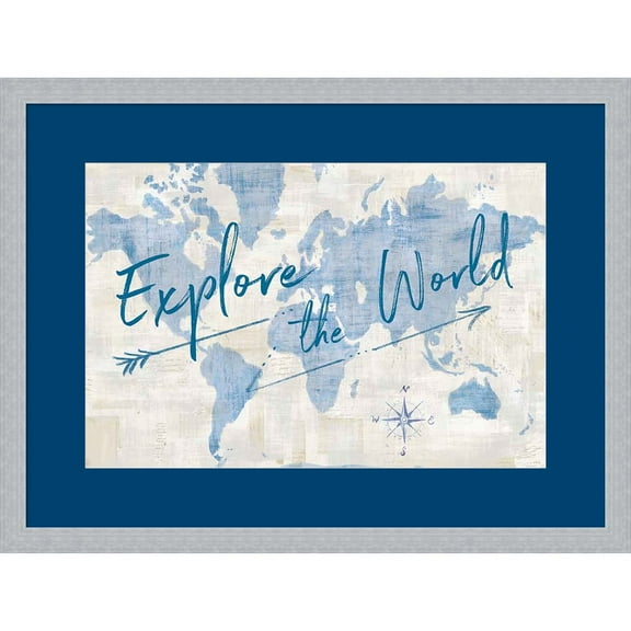 Great Art Now World Map Collage Explore by Sue Schlabach, Framed Wall Art, 24.25W x 18.25H