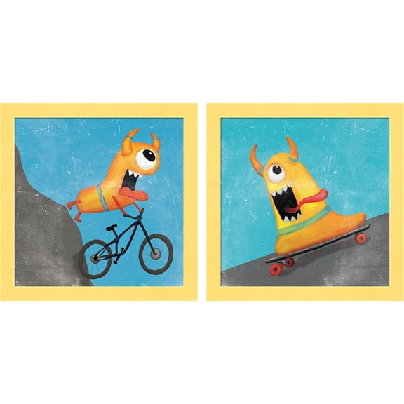 Great Art Now Xtreme Monsters B by Sarah Adams, 2 Piece Framed Art Set Each 14"W x 14"H