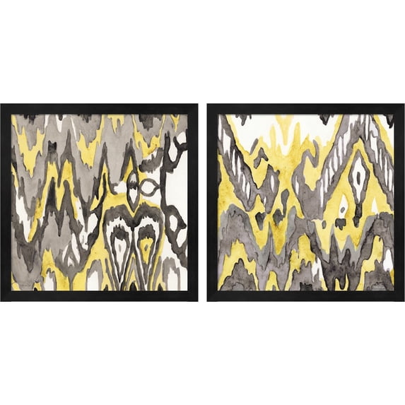 Great Art Now Yellow-Gray Ikat by Stellar Design Studio, 2 Piece Framed Art Set Each 13.25"W x 13.25"H