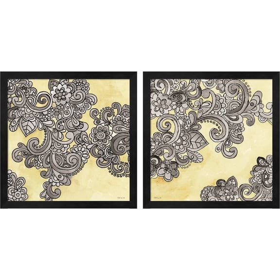 Great Art Now Yellow--Gray Pattern by Stellar Design Studio, 2 Piece Framed Art Set Each 13.25"W x 13.25"H