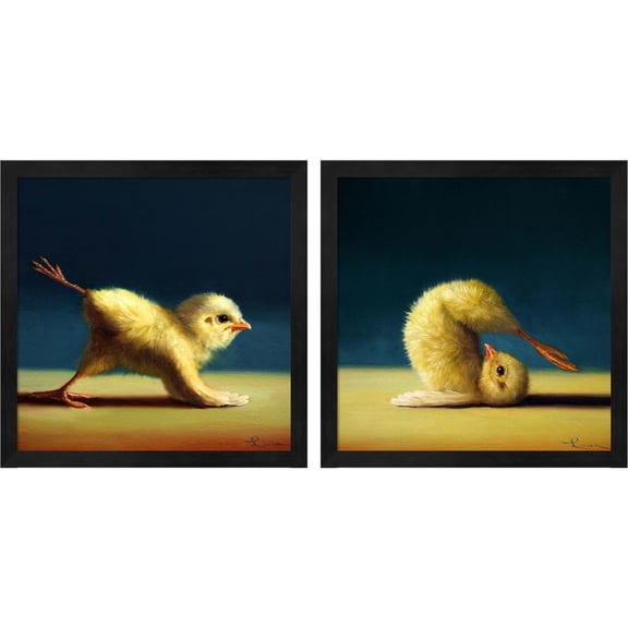 Great Art Now Yoga Chick Mule Kick & Plow Pose by Lucia Heffernan, 2 Piece Framed Art Set Each 13.25"W x 13.25H
