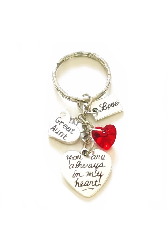 Great Aunt Silver Charm Keychain Accessories You Are Always in My Heart Gift of Love | Merchandise for Women
