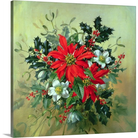 Great BIG Canvas | "A Christmas arrangement with holly, mistletoe and other winter flowers" Canvas Wall Art - 20x20