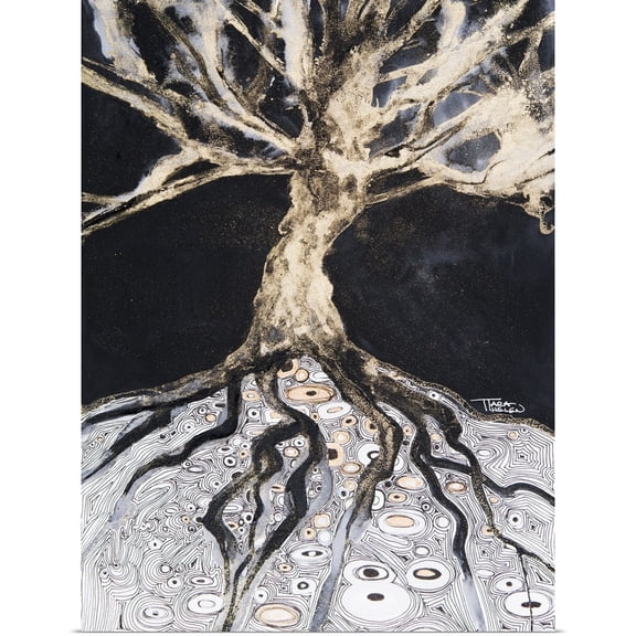 Great BIG Canvas | "Abstract Watercolor Painting Of A Tree And Its Roots" Art Print - 18x24