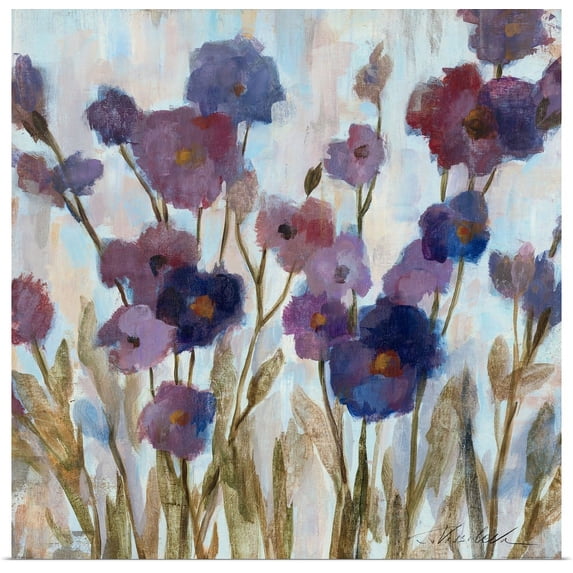 Great BIG Canvas | "Abstracted Florals In Purple " Art Print - 16x16