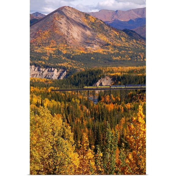 Great BIG Canvas | "Alaska Railroad Train crossing a tressel at Denali National Park, Interior, Alaska, Fall" Art Print - 20x30