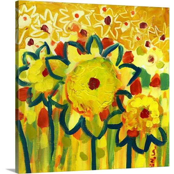 Great BIG Canvas | "Amongst the Sunflowers No 1" Canvas Wall Art - 24x24