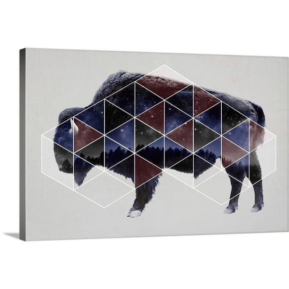 Great BIG Canvas | "Bison Double Exposure Wildlife Art II" Canvas Wall Art - 30x20