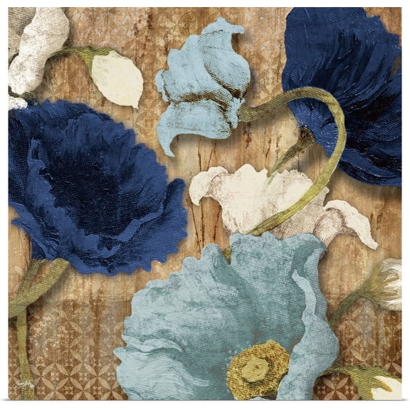 Great BIG Canvas | "Blue Joyful Poppies I" Art Print - 30x30