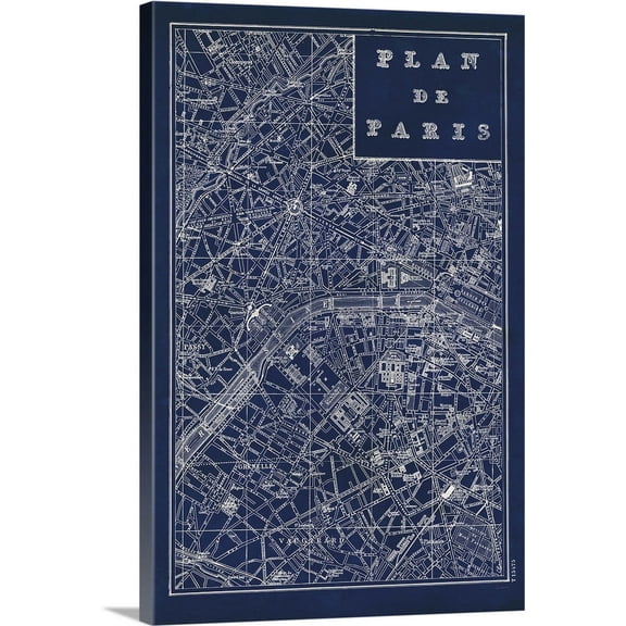 Great BIG Canvas | "Blueprint Map Paris" Canvas Wall Art - 16x24