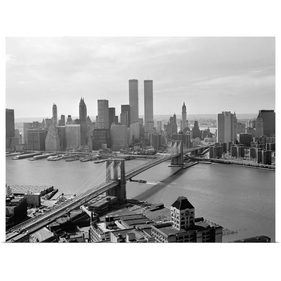 Great BIG Canvas | "Brooklyn Bridge and World Trade Center, Lower Manhattan" Art Print - 24x18