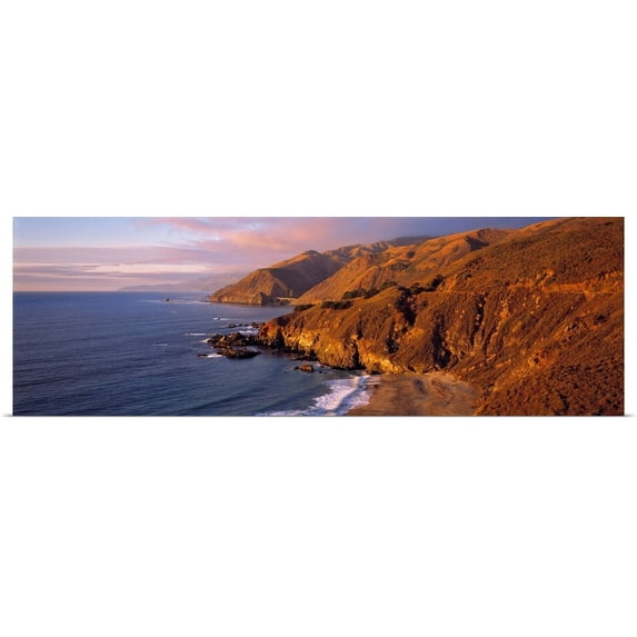 Great BIG Canvas | "California, Big Sur, sunset casts a golden hue over the Coast Range" Art Print - 60x20