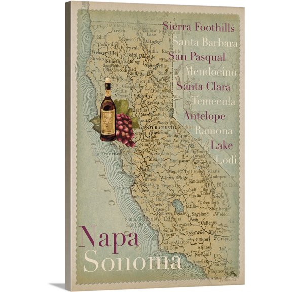 Great BIG Canvas | "California Wine Map" Canvas Wall Art - 24x36