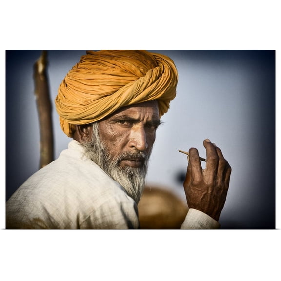 Great BIG Canvas | "Camel owner with turbin in Pushkar, Rajistan, India" Art Print - 30x20