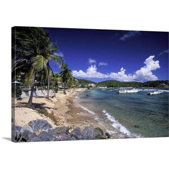Great BIG Canvas | "Caribbean, US Virgin Islands, St. Thomas, Bolongo Bay. Beach and bay view" Canvas Wall Art - 24x16