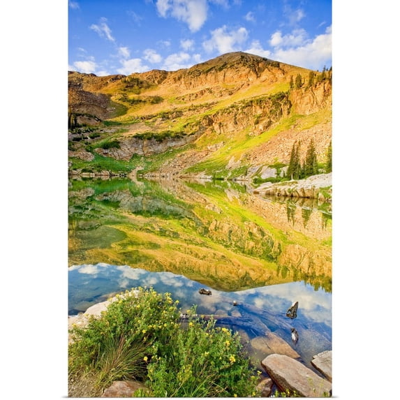 Great BIG Canvas | "Cecret Lake at Sunrise, Sugarloaf Mountain and reflection, Utah" Art Print - 24x36